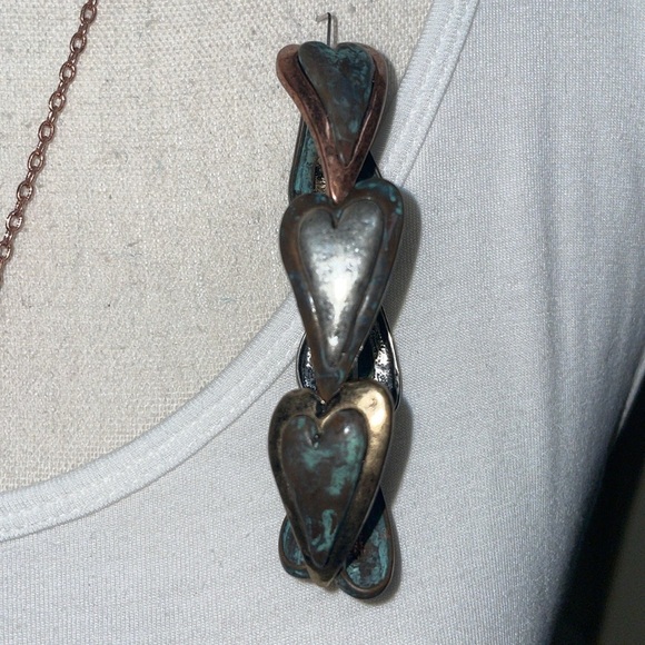 Artisan Patina Copper & Turquoise Bracelet & Necklace Set Mixed Metal Leather - Picture 3 of 12